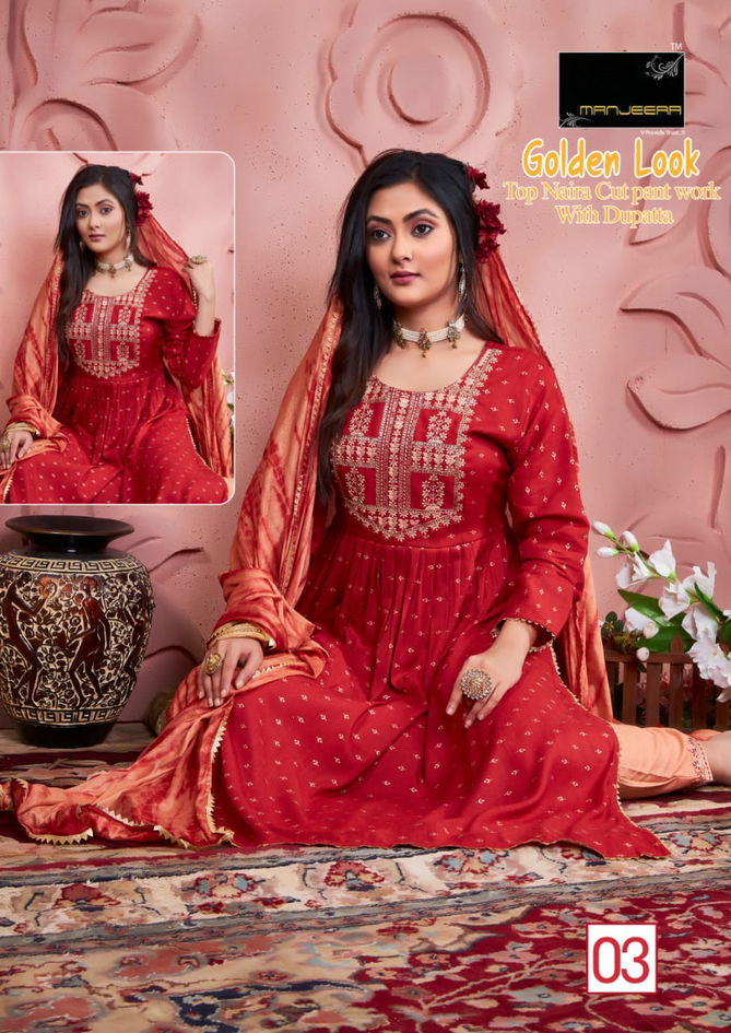 Manjeera Golden Look Fancy Wear Wholesale Readymade Salwar Suit Catalog